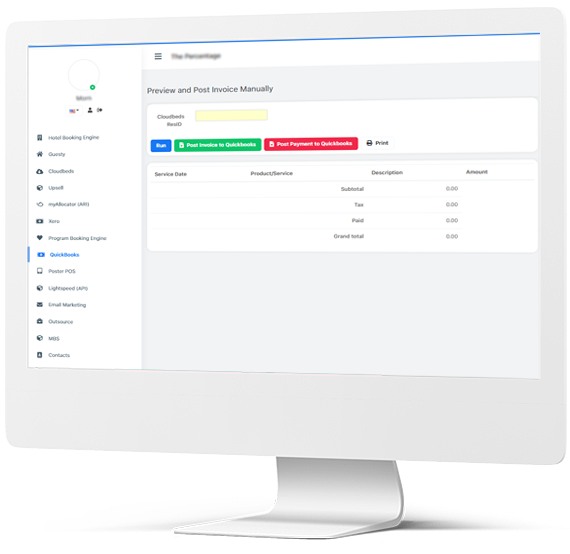 Quickbooks accounting interface for Cloudbeds customers